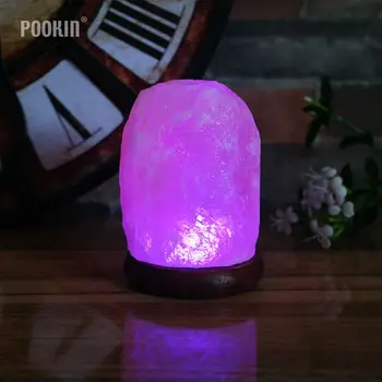 LED Culori Schimbătoare Himalaya Piatra de Cristal Lampă de Sare Naturale Sculptate manual USB Bază de Lemn Purificator de Aer Lumina de Noapte