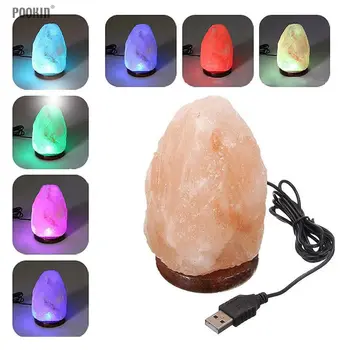 LED Culori Schimbătoare Himalaya Piatra de Cristal Lampă de Sare Naturale Sculptate manual USB Bază de Lemn Purificator de Aer Lumina de Noapte