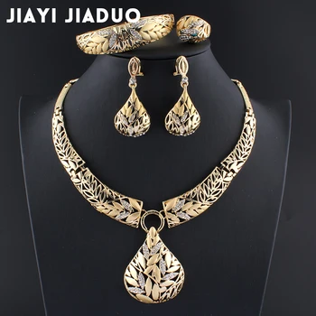Jiayijiaduo Indian Seturi de Bijuterii de Aur de Culoare Colier de Frunze Cercei Bratara Decor de Nunta Bijuterii pentru Femei Bijuterii