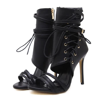 Sexy Si Damele De Pantofi Cu Tocuri De Vară Negru / Caise Petrecere Pantofi De Moda De O Parte Cruce Strappy Sandale Cu Toc Înalt Femei
