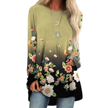3XL Dimensiuni Mari Tricou Femei Florale Imprimare Tricou Maneca Lunga de Toamna 3D Noi Gradient de Culoare de Imprimare T-shirt, O-Neck Liber Casual Tees