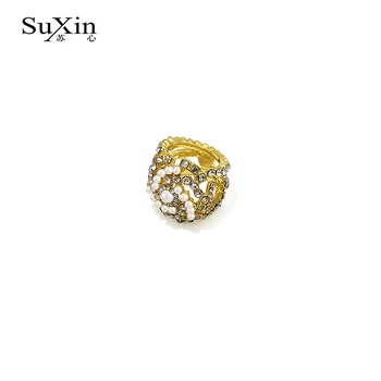 SuXin 2020 noua moda zircon retro punk, hip-hop gol inel pe deget, inel perla bijuterii femei cadou