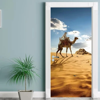 PVC Murală din Hârtie de Imprimare de Cămilă în Deșert 3D Arta de a Reînnoi Ușa Autocolante Decor Acasă Imagine de Sine Adeziv rezistent la apa Fundal Pentru Dormitor