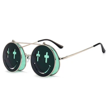 Retro de Metal Zâmbetul Rotund ochelari de Soare Barbati 2020 Brand de Lux de Epocă Steampunk Ochelari de Soare de sex Masculin Flip Nuante Femei UV400