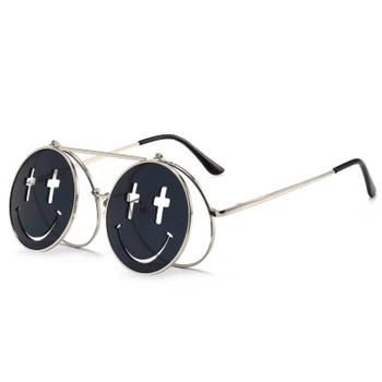 Retro de Metal Zâmbetul Rotund ochelari de Soare Barbati 2020 Brand de Lux de Epocă Steampunk Ochelari de Soare de sex Masculin Flip Nuante Femei UV400