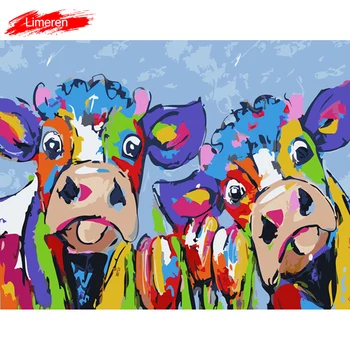 Vrolijk Schilderij Arta De Perete Panza Pictura Ulei De Numere Abstracte Colorate Vaci Animale Imagini De Vopsea Decor Acasă