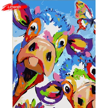 Vrolijk Schilderij Arta De Perete Panza Pictura Ulei De Numere Abstracte Colorate Vaci Animale Imagini De Vopsea Decor Acasă