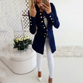 2020 Moda Toamna Stand de Guler cu mâneci Lungi Jachetă Subțire Blazer Jacheta Femei Culoare Solidă Lungi Sacouri Haina Uza