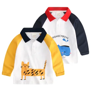 2019 Primavara Toamna Copil Haine de Băieți T-shirt Bumbac Fete pentru Copii Imbracaminte Copii de Desene animate Pisica Balena Guler de Turn-down Tricouri Tees