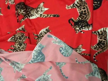 DG show, pisica roșu rochie de imprimare tesatura, verticale simt manual DIY rochie, cămașă din Satin cheongsam pânză.