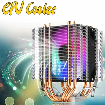 RGB LED CPU Cooler Fan 4Heatpipe Dual Tower 4pin Cooler Ventilator de Răcire Radiator pentru procesor Intel 1155 1156 775 AMD Pentru X79 X99 despre lga2011