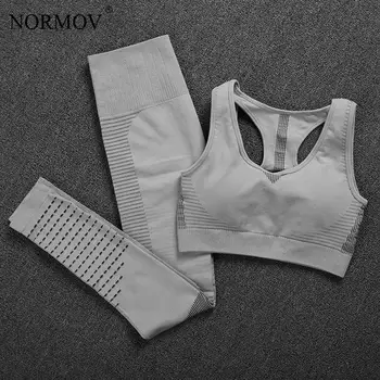 NORMOV 2 Seturi de Piese pentru Femei Haine Sport de Înaltă Talie Jambiere și Culturilor Sus Trening Sport Costume Sexy pentru Femei