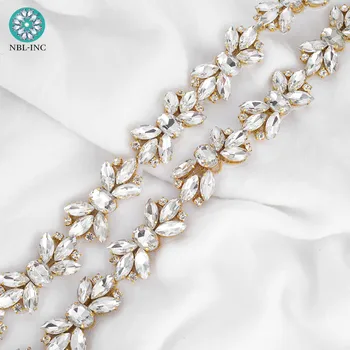 (1 curte ）Argint aur stras de cristal de mireasa curea tapiterie de aur de fier de pe cos pentru o rochie de mireasa WDD1064