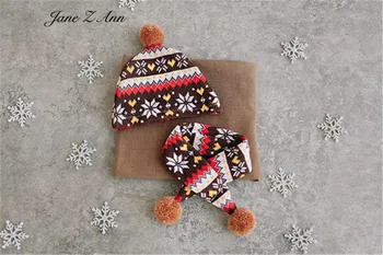 Jane Z Ann Crăciun, anul nou, om de zăpadă pălărie minge de blană eșarfă set fetita fotografie băiat nou-născut recuzită fotografie
