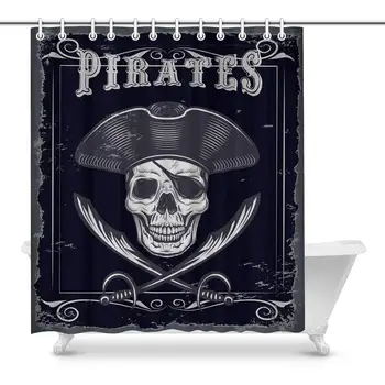 Vintage Moartea sau Căpitan Pirat Impermeabil Perdea de Duș Decor Tesatura Baie Set cu Cârlige, 72(Lățime) x 84(H) Cm