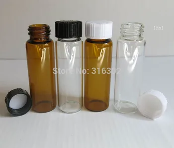 15ML Amber Clar Șurub Gât Sticle de Sticlă Cu Capac de Plastic 1/2Oz Transparent Maro Flacoane din Sticlă Recipiente 24buc