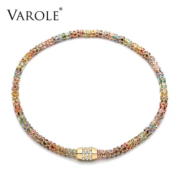 VAROLE Cristal Colorat Ochiuri Lanț Cravată Colier pentru Femei de Culoare de Aur Indesata Coliere Bijuterii de Moda de Petrecere Collier