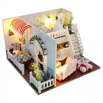 Casă de păpuși, Cu Capac de Praf jucării pentru copii pentru casa Cadouri in Miniatura Diy Puzzle Model de Jucărie din Lemn bucuria Cadouri
