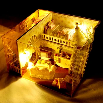 Casă de păpuși, Cu Capac de Praf jucării pentru copii pentru casa Cadouri in Miniatura Diy Puzzle Model de Jucărie din Lemn bucuria Cadouri