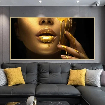 Sexy Femeie Din Africa De Aur Fata Panza Picturi Pe Perete Postere Si Printuri De Aur Buzele Arta De Perete Pictures Home Decor De Perete