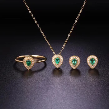 ANI 18K Aur Galben (AU750) Smarald Femei Logodna Set de Bijuterii de Mireasă Naturale Inel cu Diamant Colier de Nunta Pandantive Cercei