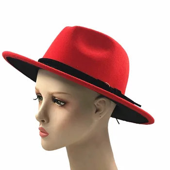 Noua Moda Negru Rosu Mozaic Jazz Panama Wollen Simțit Pălărie Fedora Toamna Iarna Femei Bărbați Biserica Pălărie de Top Caps L XL