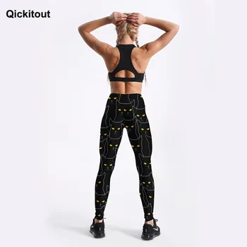 Qickitout de Vară Stil de Fitness Femei Jambiere Negre Pisici Drăguț Imprimate Jambiere Slim Antrenament Jambiere Ankel Lungime Pantaloni S-4XL