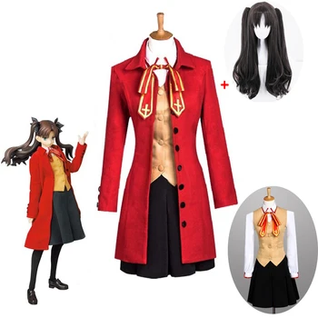 Anime Fate Stay Night Cosplay Rin Tohsaka Costume de Halloween pentru Femei Trenci ofițeresc Vesta Fusta Set Complet Cosplay Costum