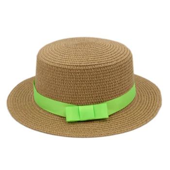 Mistdawn Femei Vara Paie Luntraș Pălărie De Marinar Doamnelor Bowler Plaja Soare Capac De Vârf Plat Panglica Verde