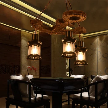 Retro agățat lampă veche navă de lemn candelabru restaurant, sala de mese, living light hotel cafe lampă de decorare de sticlă droplight