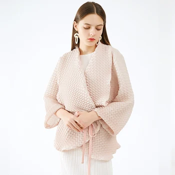 Miyake manual cutat sacou pentru femei 2020 de bază coreeană de moda toamna iarna bat lung maneca plus dimensiune Eșarfă Guler blana