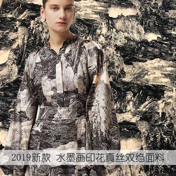 2019 nou stil European și American de cerneală pictura tesatura 12mm naturale de mătase, crep de Chine tesatura drss fusta camasa DIY tesatura