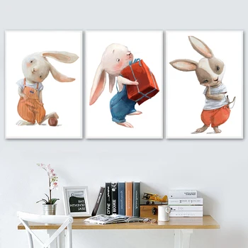 Nordic Poster Iepure Drăguț Bunny Pepinieră Arta De Perete Panza Pictura Animal Postere Si Printuri Poze De Perete Copilul Decor Camera Pentru Copii