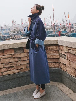 2020 Primăvara anului Nou Șanț de Moda pentru Femei Mozaic Albastru la două rânduri Libere de Epocă coreean Streetwear Doamna Haine de Toamna Uza