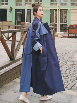2020 Primăvara anului Nou Șanț de Moda pentru Femei Mozaic Albastru la două rânduri Libere de Epocă coreean Streetwear Doamna Haine de Toamna Uza
