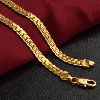 Coliere de aur Argint 925 Largă 5MM Plat Lateral Colier Pentru Bărbați Bijuterii de Moda