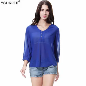 Vară Șifon Bluza Femei Neregulate Topuri Sexy V-Neck Butonul Albastru Negru Topuri Casual XXL Plus Dimensiune Camasi 24 Culori