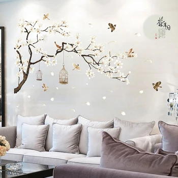187 * 128cm Dimensiuni Mari Autocolante de Perete Copac cu Flori Pasăre Image Home Decor fundal pentru Dormitor DIY Cameră Decor Tapet PVC