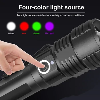 4-culoare Lanterna LED-uri USB Reîncărcabilă 18650 Lanterna Impermeabil Puternic în aer liber Camping Lanterna Zoom Telescopic Pescuit Lumina