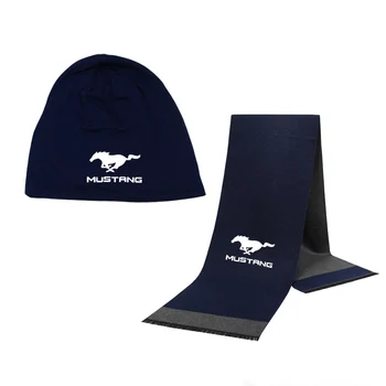 Iarna Beanie Hat Mustang masina logo-ul Imprimat Bărbați Pălărie Eșarfă Culoare Solidă Cald Eșarfă de Bumbac Pălărie Set Masculin Feminin Sport Pălărie Eșarfă Set