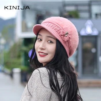 Coreeană versatil de Pluș cald ureche și păr de iepure palaria pentru femei de iarnă cap bereta Rece dovada capac de lână pălărie de flori tricotate capac capac