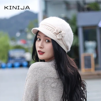 Coreeană versatil de Pluș cald ureche și păr de iepure palaria pentru femei de iarnă cap bereta Rece dovada capac de lână pălărie de flori tricotate capac capac