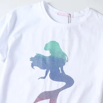 Disney Moda Chic Gradient Mica Sirena Ariel Desene Animate Print Dulce Femei T-Shirt O-Gat Maneci Scurte Din Bumbac Tricou Alb De Sus