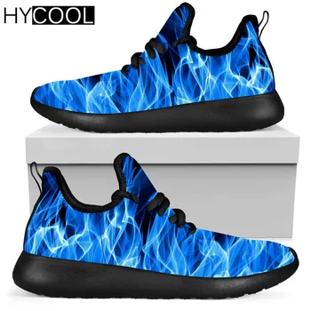HYCOOL Confort Barbati Pantofi Sport Novetly Design Flacără Albastră de Imprimare Ochiurilor de Tricot Adidași de sex Masculin Usoare Anti-Alunecare Pantofi de Funcționare