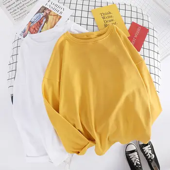 Femei cu Maneci Lungi T-shirt Solid Casual Pierde O-gât Simplu coreeană Stil de Moda de Înaltă Calitate de Student Streetwear Harajuku Chic
