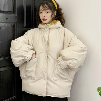 Parka Femei din Bumbac Gros de Iarna coreean Dulci Fete de Moda Uza Pălărie Roz Singur Pieptul Solid Simplu All-meci Femeie Topuri