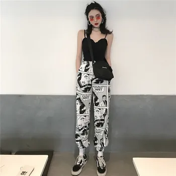 Gotic Femeile Din Harem Pantaloni Hip Hop Streetwear Glezna-Lungime Pantaloni Plus Dimensiune Medie Largi Pantaloni De Creion De Sex Feminin