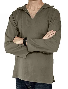 2019 Nou cu Gluga pentru Bărbați Lenjerie Tricou de sex Masculin de Toamna cu Maneci Lungi Culoare Solidă Pulover T-shirt pentru Bărbați Lenjerie de pat din Bumbac tricou Alb M-3XL