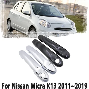 Fibra de Carbon negru mâner Sau Laterale Cromate Capac Ușă Tapiterie Set Pentru Nissan Micra K13 Renault Puls 2011~2019 Accesorii Auto 2012