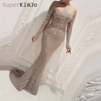 SuperKimJo Sirena Cu Maneci Lungi Rochii De Seara 2019 Halat De Petrecere Sclipitoare, Elegante, Sexy Rochie De Seara Vestido De Festa